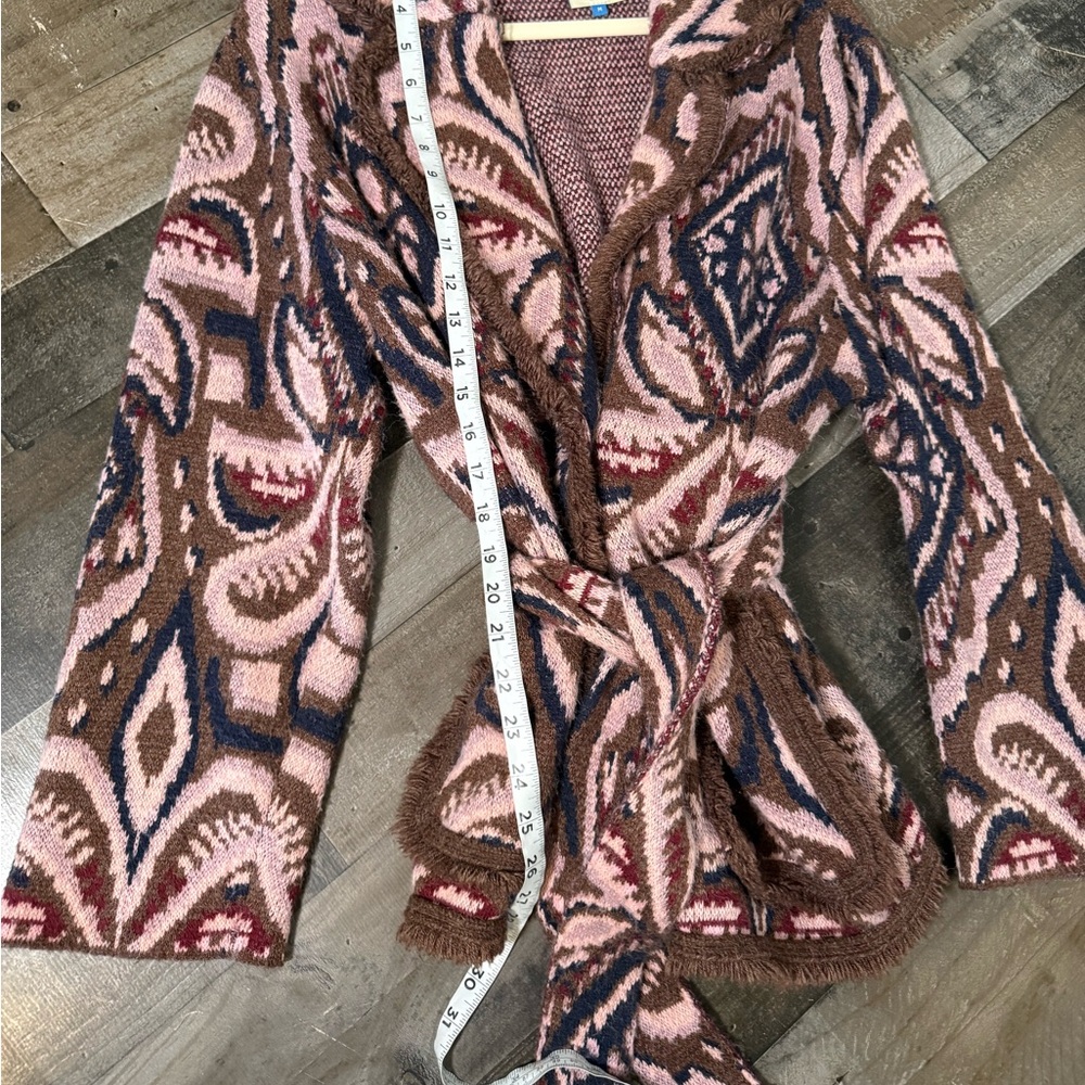 Farm Rio Pineapple Ikat Oversized Cardigan Sweater Belted M - Picture 4 of 9